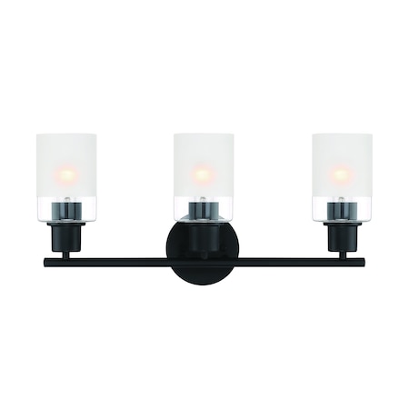 Designers Fountain Cedar Lane 22in 3-Light Matte Black Modern Indoor Vanity Light with Two-Tone Glass Shades D236M-3B-MB